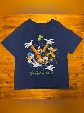 Walt Disney World Vintage T Shirt Blue Size XL 2 Sided Mickey Goofy Donald Pluto